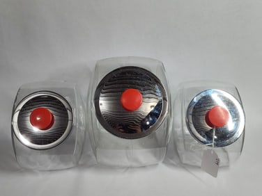 LOT OF 3 GLASS LIDDED COUNTRY STORE COUNTERTOP STORE JARS