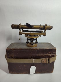 F. WEBER & CO. BRASS SURVEYORS TRANSIT W/ TRIPOD AND DOVETAIL CARRYING CASE