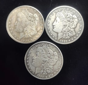 1900 S, 1904, and 1921 Morgan Dollars