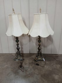 Mid Century Brass & Glass Table Lamps