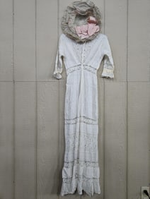 VERY EARLY VICTORIAN WEDDING DRESS AND BONNET