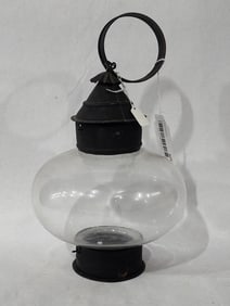 PRIMITIVE ONION GLASS LANTERN WITH ORIGINAL GLOBE
