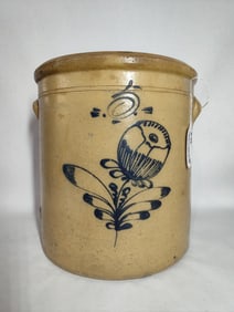 5 GAL. COBALT BLUE DECORATED STONEWARE CROCK