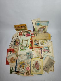 LOT OF EARLY POSTCARDS, GREETING CARDS AND OTHER EPHEMERA