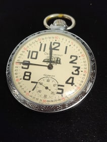 DELMONT 17 JEWEL TRAIN CASE POCKET WATCH WITH ORIGINAL BOX AND PAPERWORK