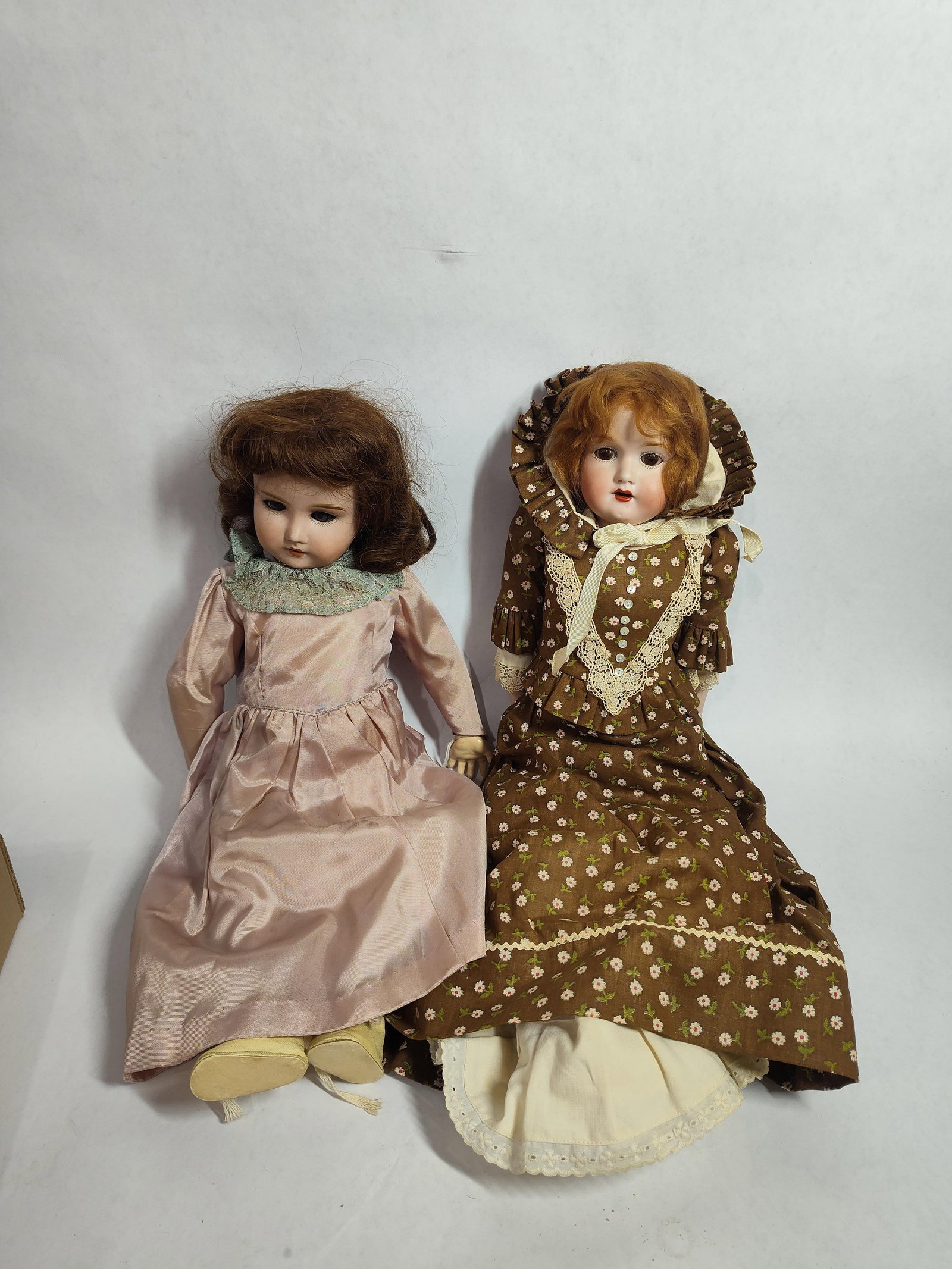 Depression Era Bisque Head Dolls: Each includes sleepy eyes, and jointed limbs. Armand Marseille, and German. Both are approx 17 inches tall