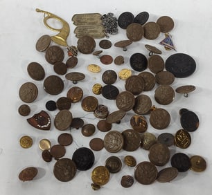 Military Buttons, Dog Tags, and Pins