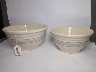 Oven Ware & McCoy Pink/ Blue Striped Mixing Bowls
