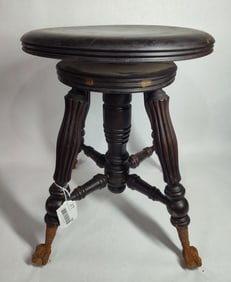 ANTIQUE VICTORIAN SWIVEL PIANO STOOL W/ GLASS BALL CLAW FEET