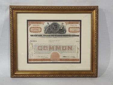 THE NEW YORK CHICAGO AND ST. LOUIS RAILROAD COMPANY NICKEL PLATE ROAD STOCK SHARE BOND FRAMED