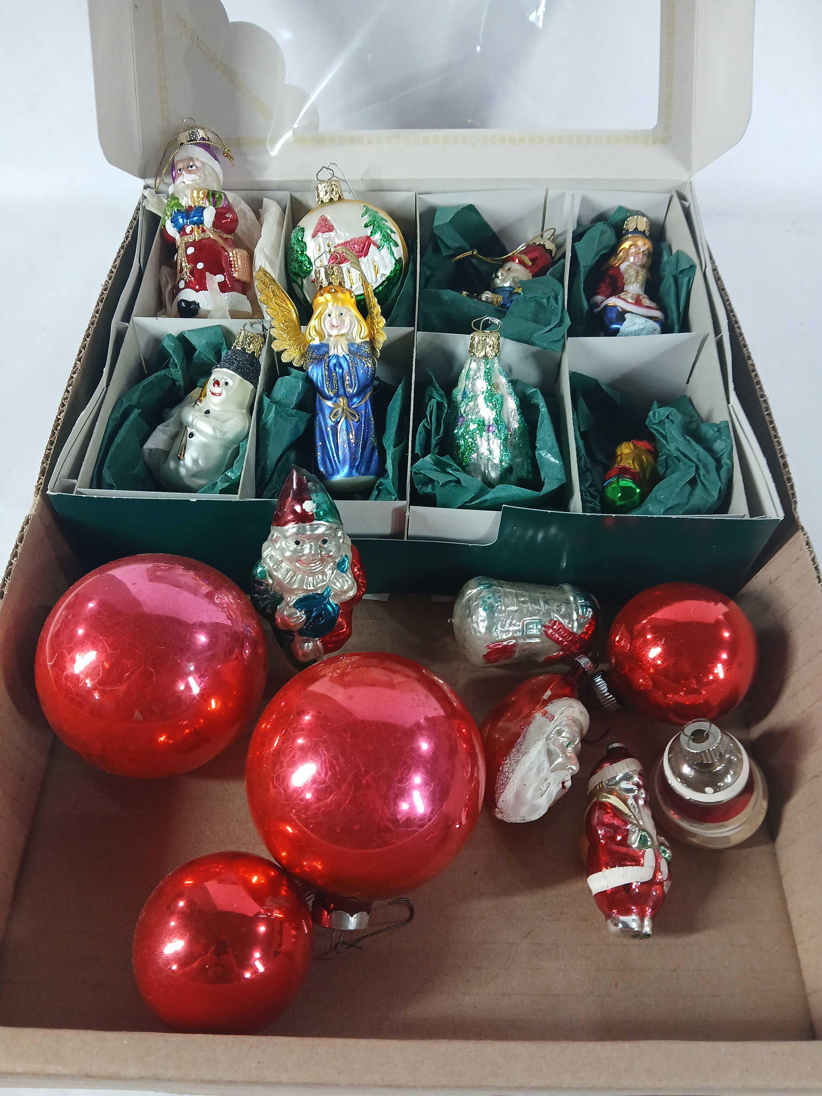 Glass German & Vintage Christmas Ornaments: Set of 8 Christborn German shaped ornaments. several other older bulbs