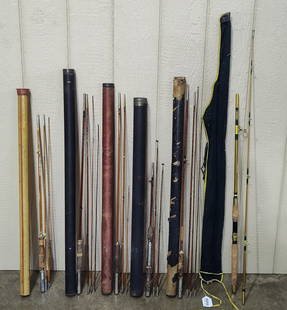 Older Fly Fishing Rods: Foothills, Garcia, and several unmarked bamboo rods.