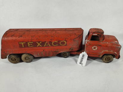 Buddy L Texaco Fuel Truck: Shows surface scratches and minor corrosion. 23 in long
