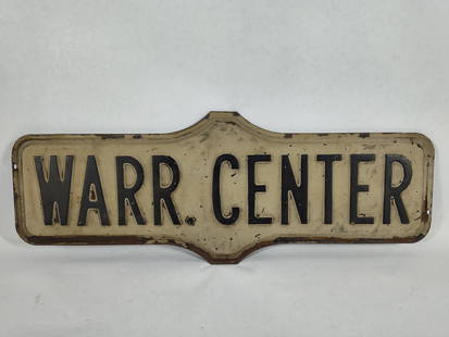 Warr Center Street Sign: Shows chipping along edges. 24x9