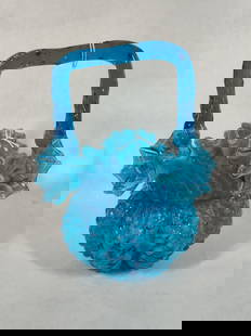Stevens & WIlliams Art Glass Basket: Small flake to ruffled edge. 7 inches tall x 6