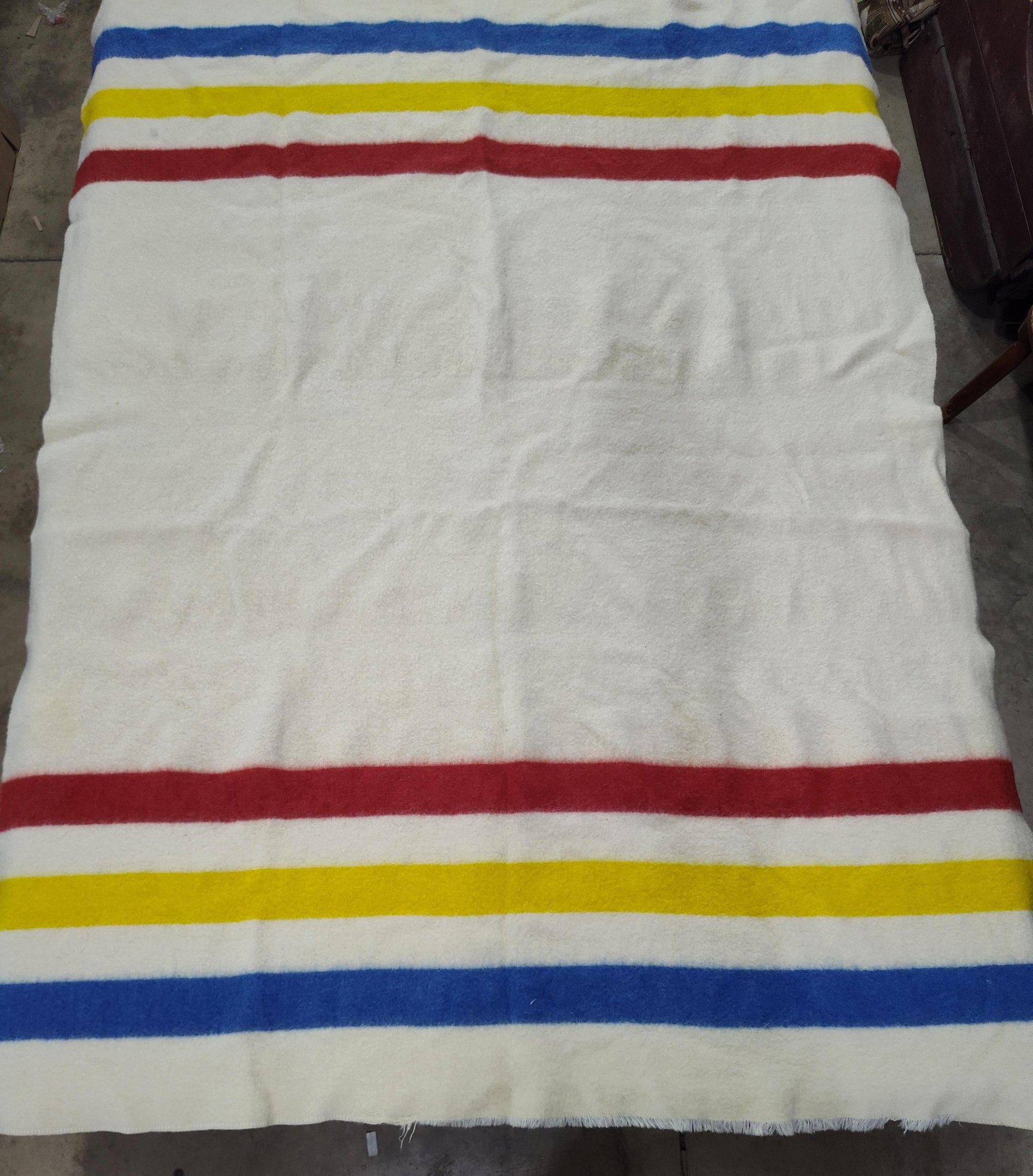 Montgomery Ward Wool Blanket: 86x62, a few minor stains.