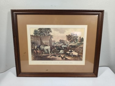 American Farm Yard Evening Litho