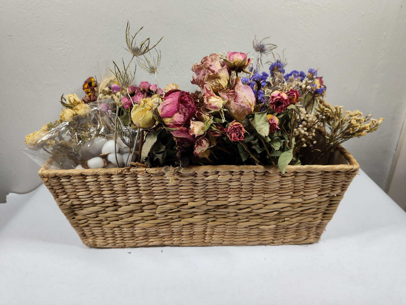 Market Basket & Dried Flowers: Basket is 18x11x7.