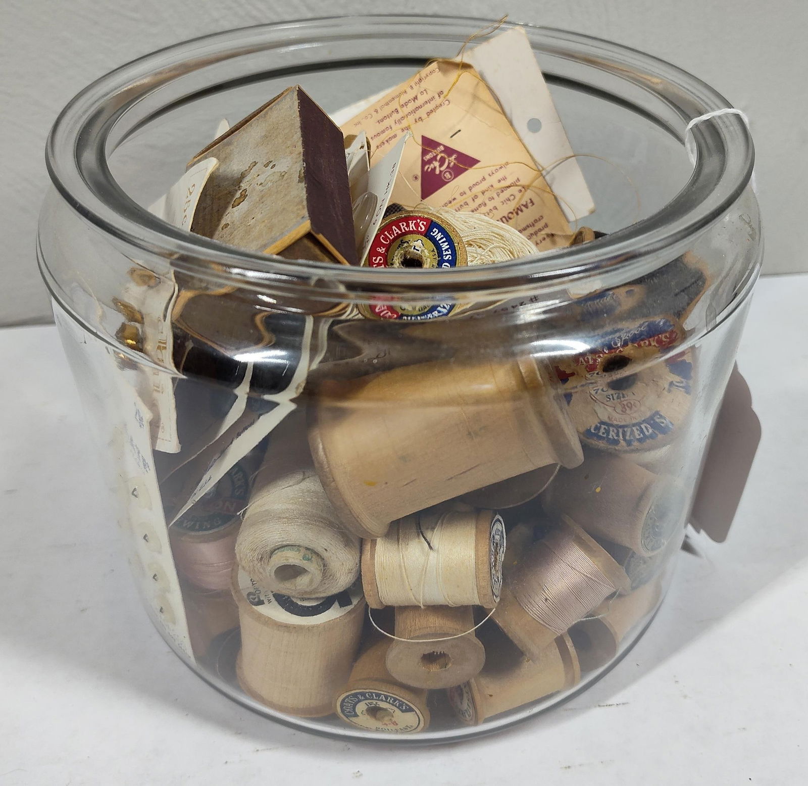Wooden Spools, Thimbles, & Glass Country Store Jar (1 of 5)