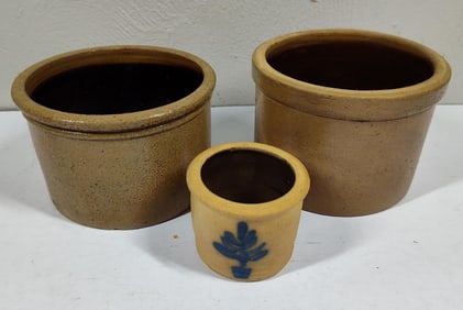3 Small Stoneware Crocks