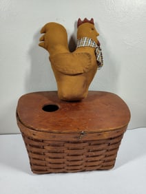 Wonderful Early Peterboro Basket & Fabric Rooster