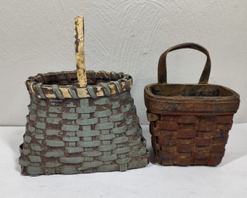 Pair of Early Painted Mini Baskets
