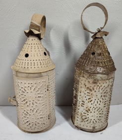 Punched Tin Hanging Candle Lanterns