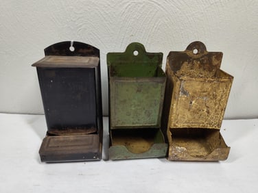 3 Early Tin Match Holders