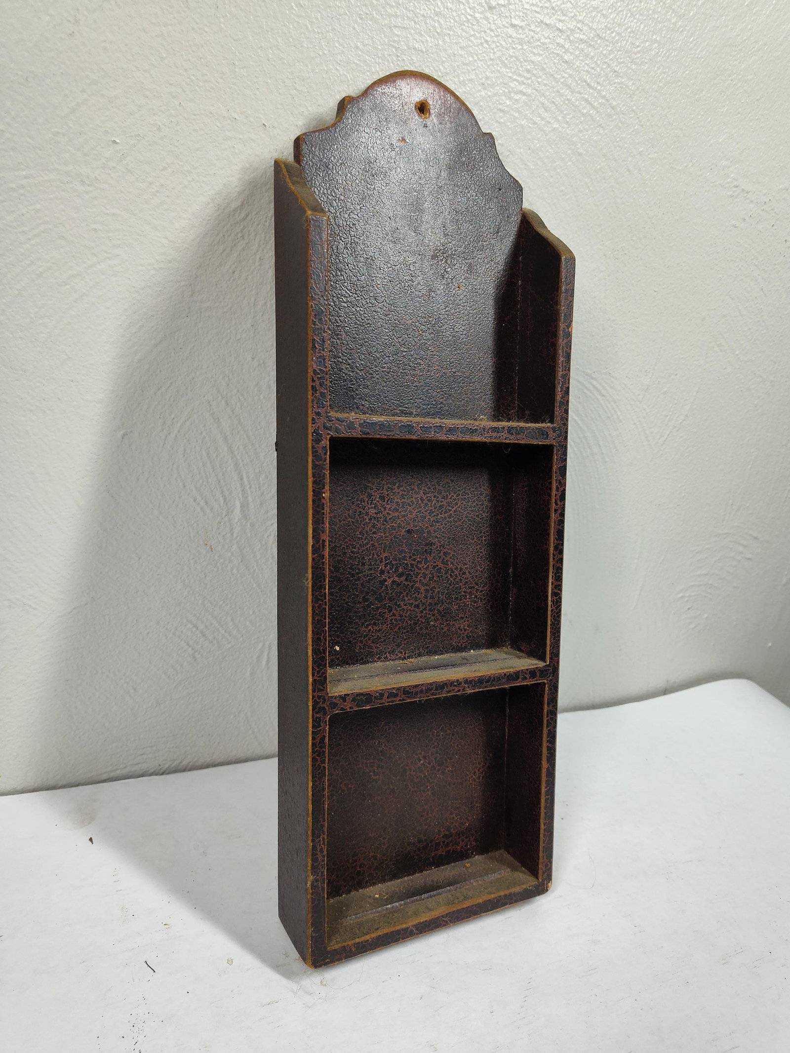 Crackle Painted Display Shelf: Primitive look with thin display shelves. 16x5.5x2