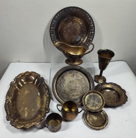Silver Plated Gravy Boat, and Serving Dishes