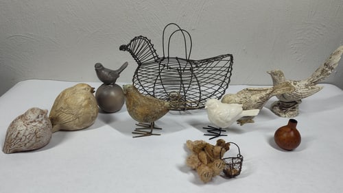 Wire Chicken & Ceramic Birds