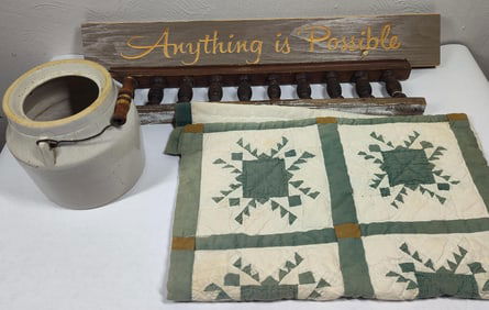 Fruit Crock, Wooden Sign, Quilt Square & Wooden Trim