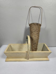 19th Century Bent Wood Handle Basket & Cone Basket