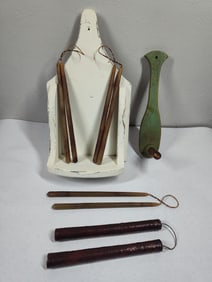 Primitive Candle Holder, Candles, and Wall Shelf