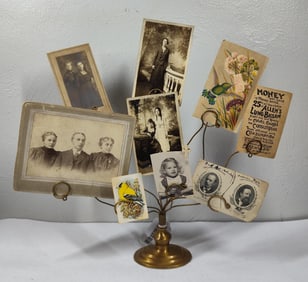 Brass Card Holder & Antique Photos