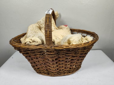 Quilt & Fabric Pieces in Grapevine Basket