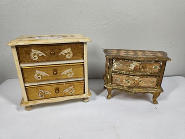 Great Painted Wood Jewelry Drawers and Music Box