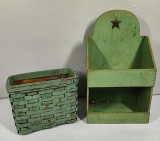 Mint Green Wall Box & Painted Basket