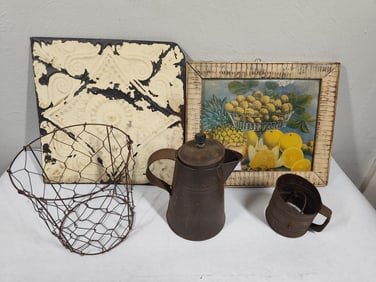 Embossed Tin Panel, Framed Print & Tin Kitchenware