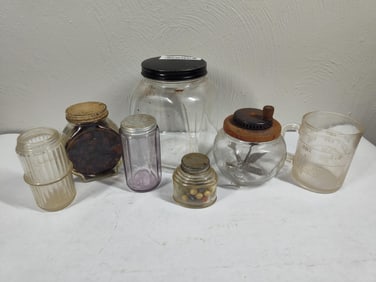Early Kitchenware Jars, Grinders, and Measuring Cups