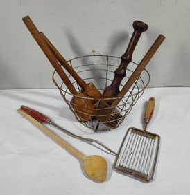 Wire Basket & Kitchen  Utensils