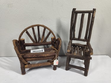 Miniature Grape Vine Bench and Chair