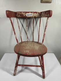 Unusual Square Back Childs Red Painted Chair