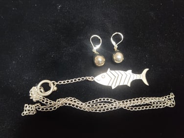 Sterling silver Chain, Fish, and Earrings
