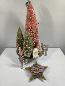 Pink & Green Bottle Brush & Deer Plate CenterPiece