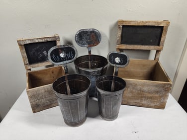 Wooden and Metal Chalkboard Planters