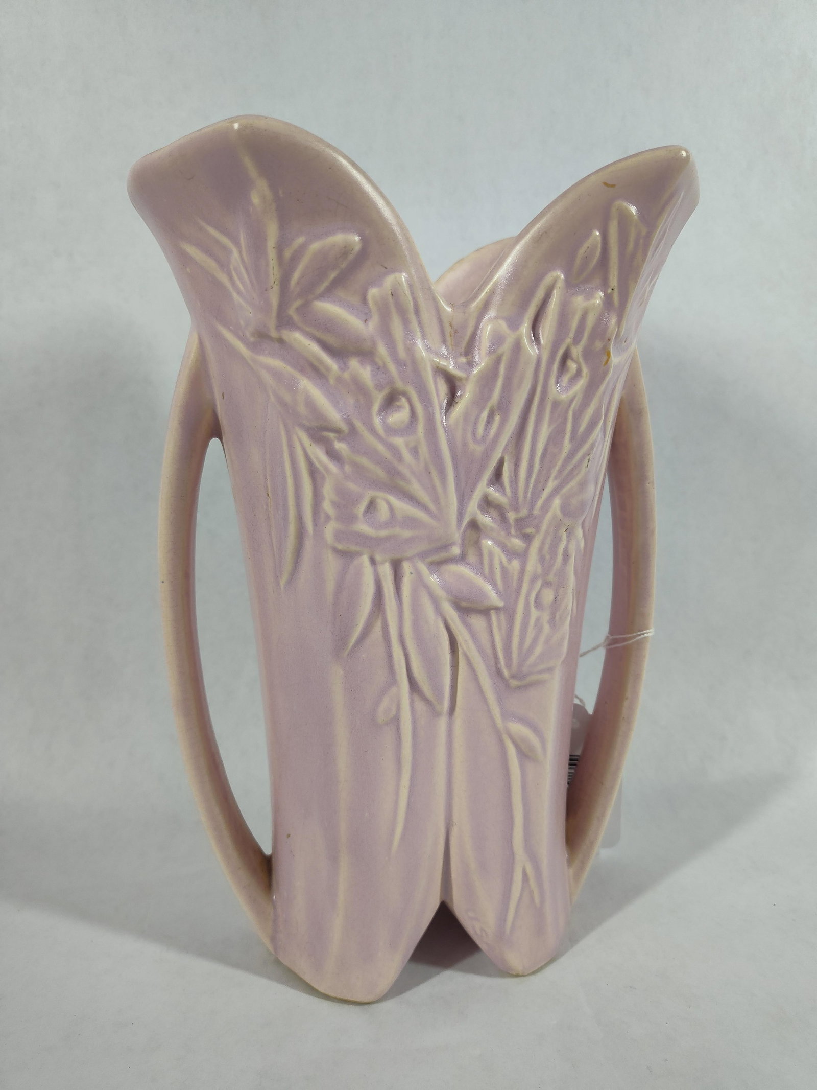 McCoy Butterfly Lavender Vase: Two handled. 10 inches tall.