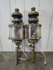 Gothic Style Brass Electrified Carriage Lanterns