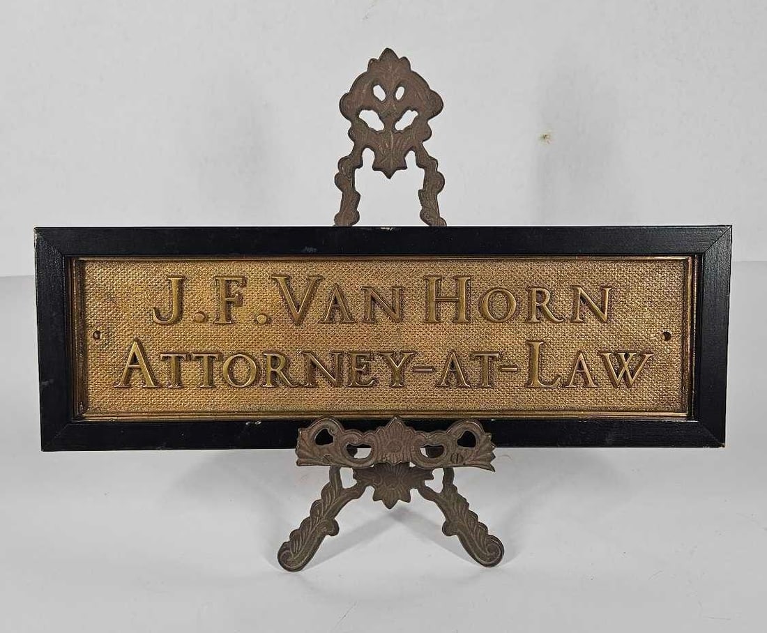 Brass Attorney At Law Wall Plaque: J.F. Van Horn. 15x5