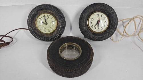 Firestone, General, & Kelly-Springfield Tire Clocks and Ashtray